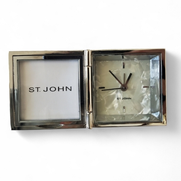 Saint John Mother of Pearl, Jeweled, Hinged Desk Clock With a Photo Insert - Picture 2 of 7